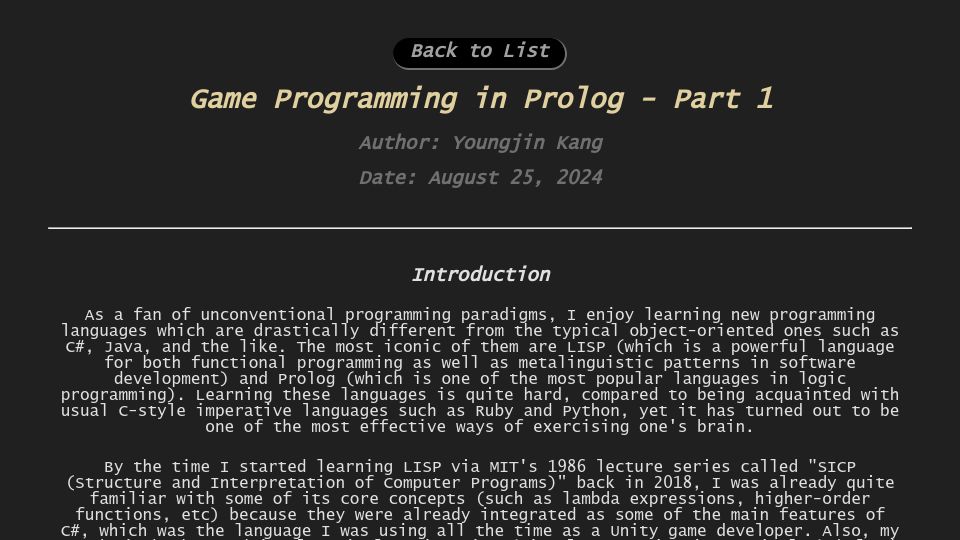 Screenshot of thingspool.net: Game Programming in Prolog