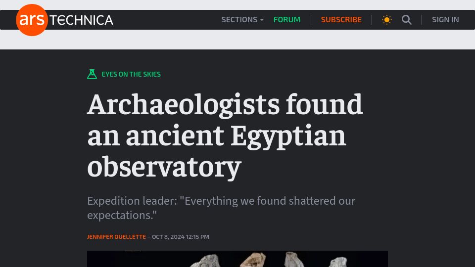 Screenshot of arstechnica.com: Archaeologists found an ancient Egyptian observatory