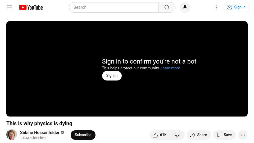 Screenshot of youtube.com: Fundamental physics is dying? [video]
