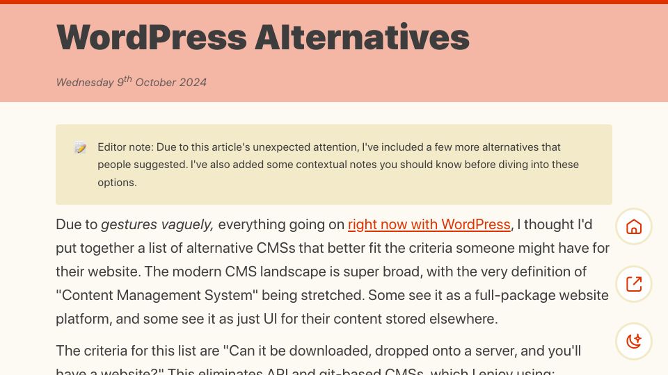 Screenshot of darn.es: WordPress Alternatives