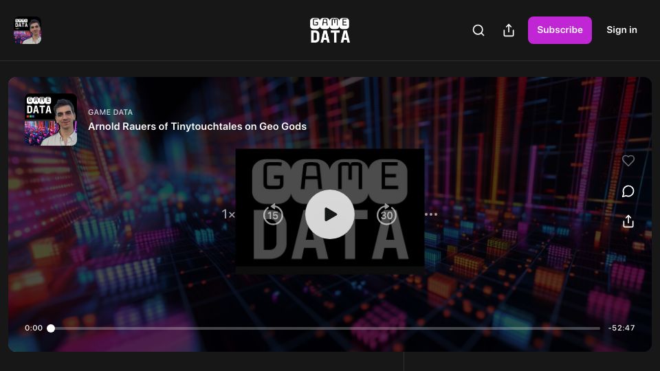 Screenshot of gamedatapodcast.com: Interview with Arnold Rauers (Tintytouchtales) on mobile game architecture