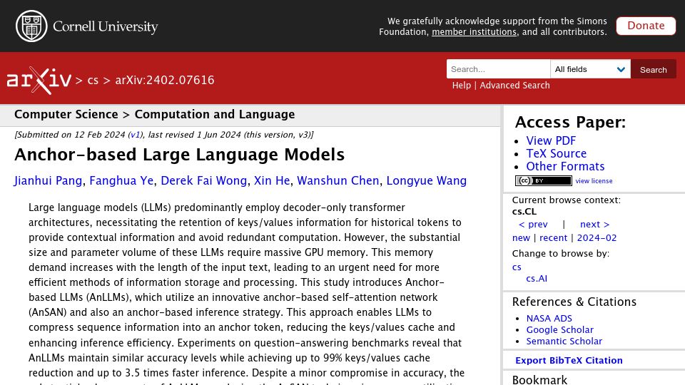 Screenshot of arxiv.org: The Role of Anchor Tokens in Self-Attention Networks