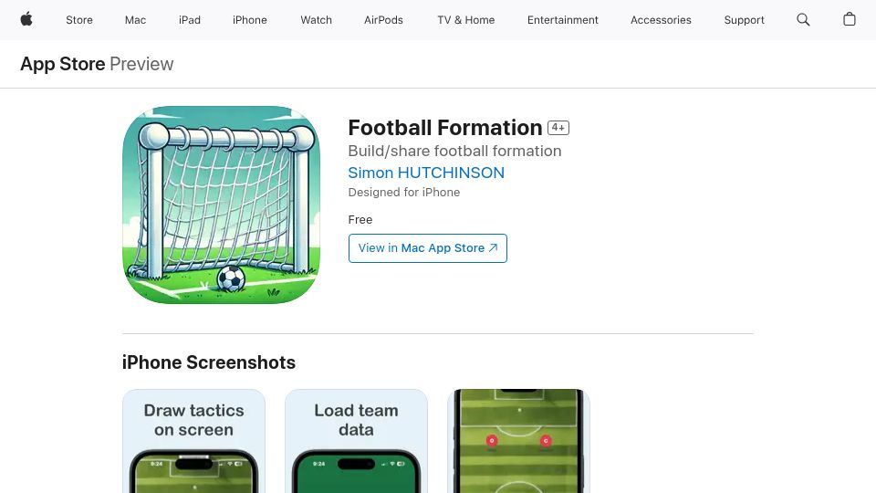 Screenshot of apps.apple.com: Show HN: I made a football/soccer formation and squad app