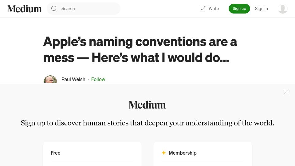Screenshot of medium.com: Apple's naming conventions are a mess