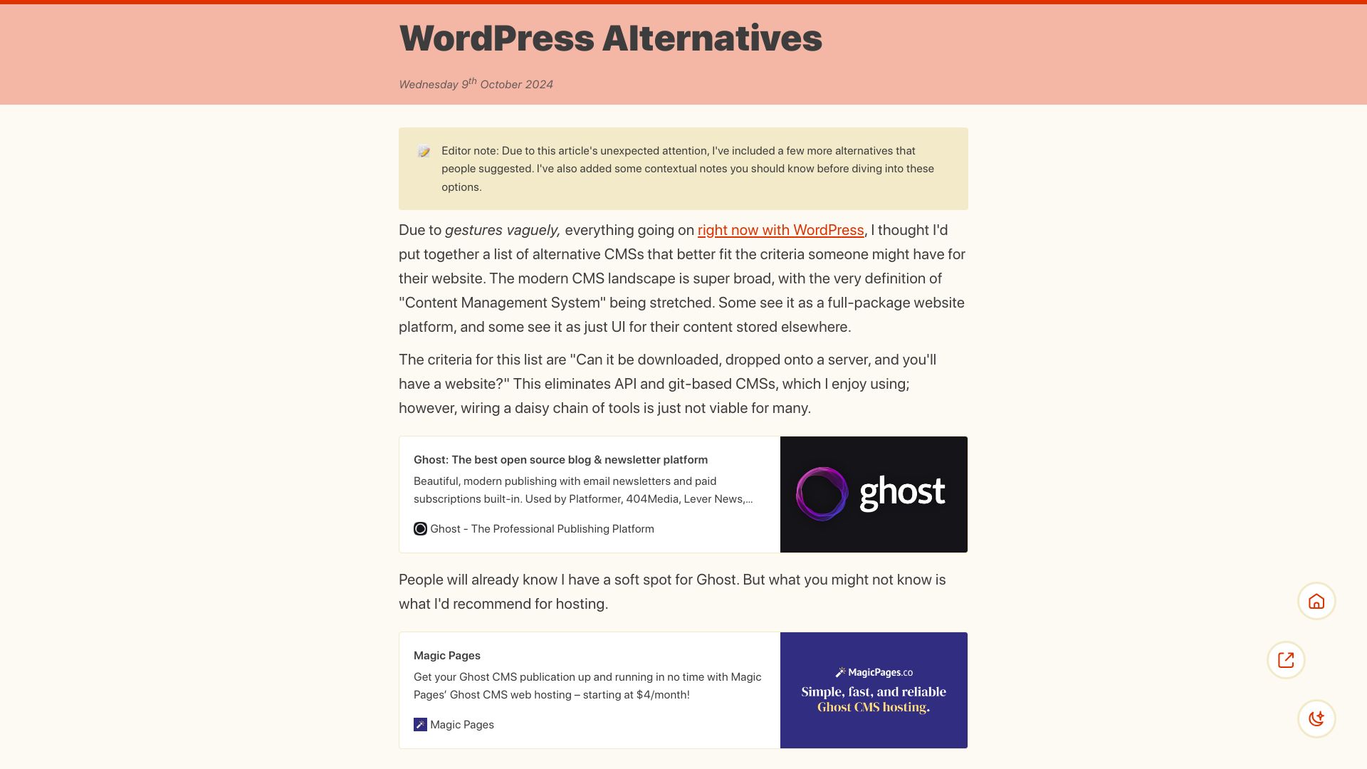 Screenshot of darn.es: WordPress Alternatives