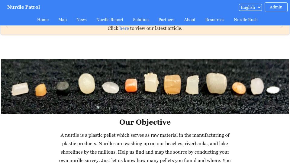Screenshot of nurdlepatrol.org: Nurdle Patrol