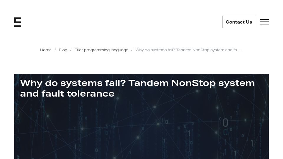Screenshot of erlang-solutions.com: Why do systems fail? Tandem NonStop system and fault tolerance