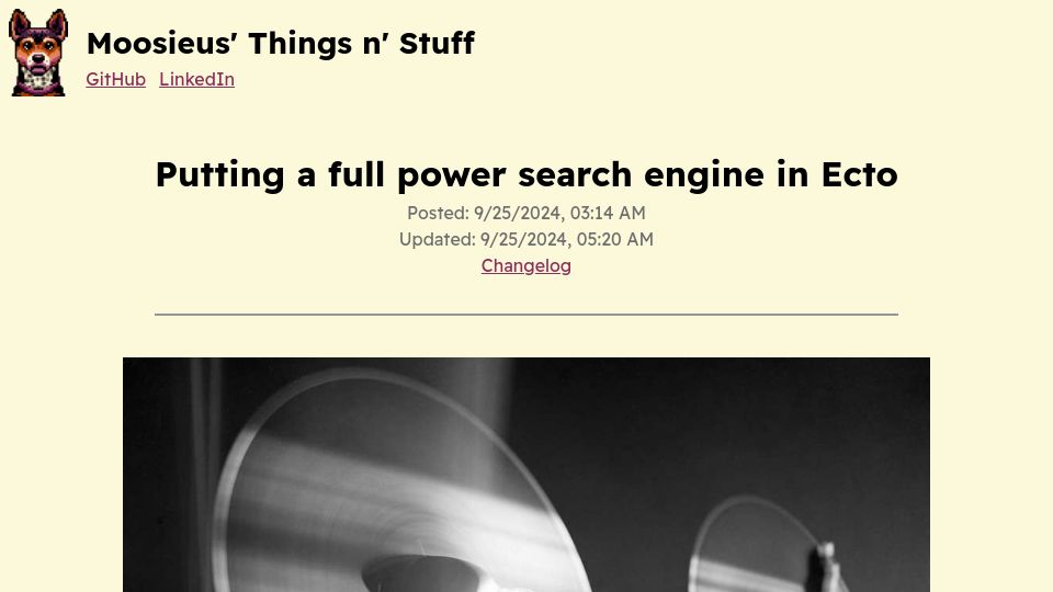 Screenshot of moosie.us: Putting a full power search engine in Ecto