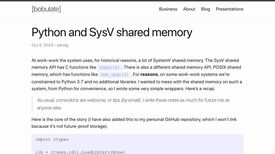 Screenshot of euroquis.nl: Python and SysV Shared Memory