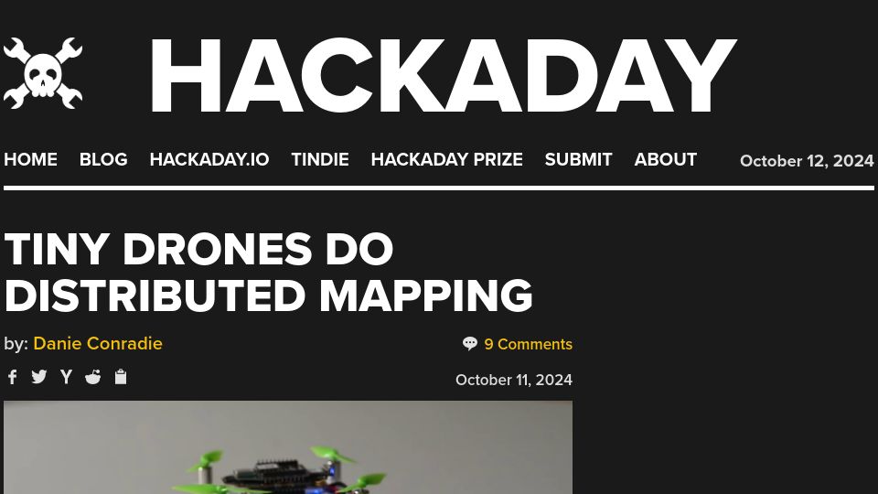 Screenshot of hackaday.com: Tiny Drones Do Distributed Mapping
