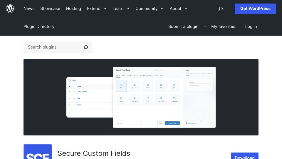 Screenshot of wordpress.org: Secure Custom Fields by WordPress.org