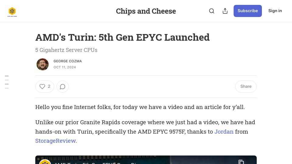 Screenshot of chipsandcheese.com: AMD's Turin: 5th Gen EPYC Launched