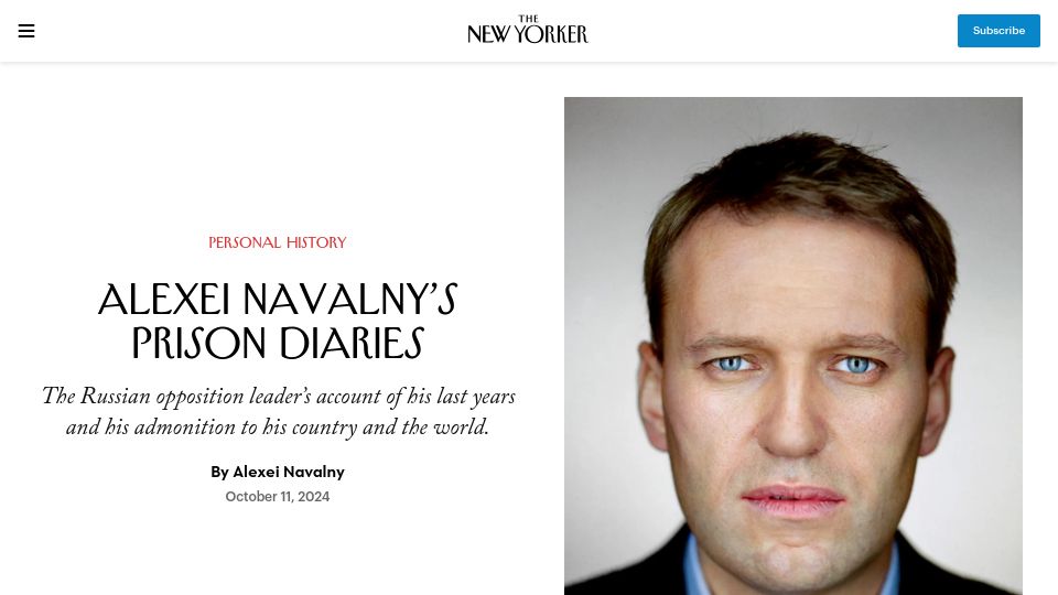 Screenshot of newyorker.com: Alexei Navalny's Prison Diaries