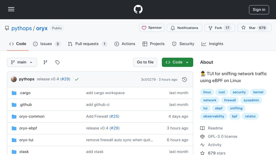 Screenshot of github.com: Just released: oryx now includes a powerful firewall feature
