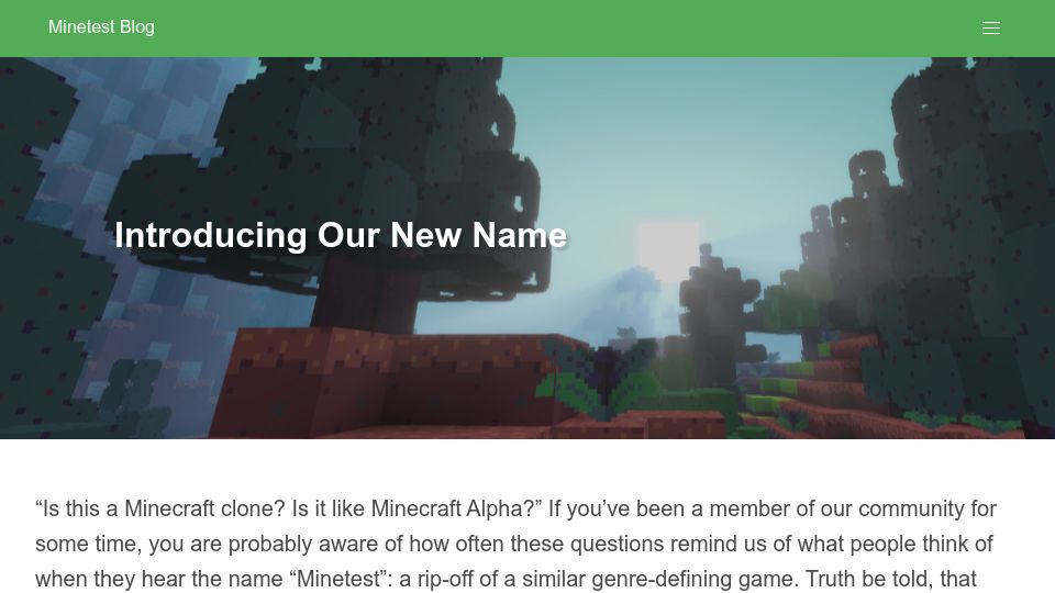 Screenshot of blog.minetest.net: Introducing Our New Name
