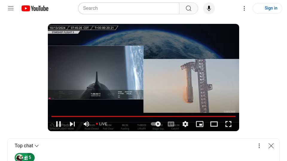 Screenshot of youtube.com: Space X has successfully caught the Super Heavy booster