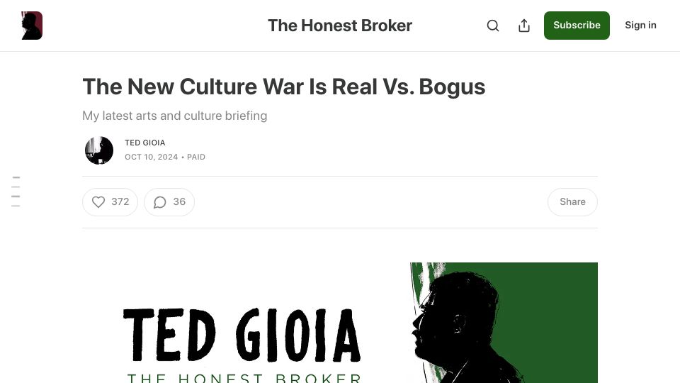 Screenshot of honest-broker.com: The New Culture War Is Real vs. Bogus