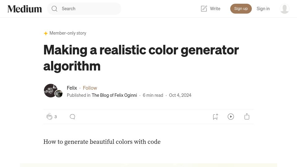 Screenshot of medium.com: Making a natural looking color generator algorithm