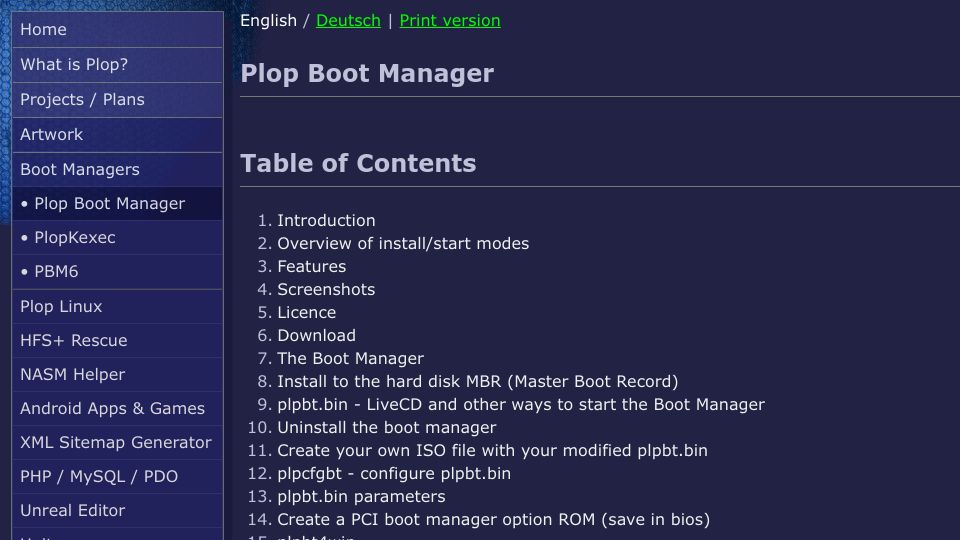 Screenshot of plop.at: Plop Boot Manager
