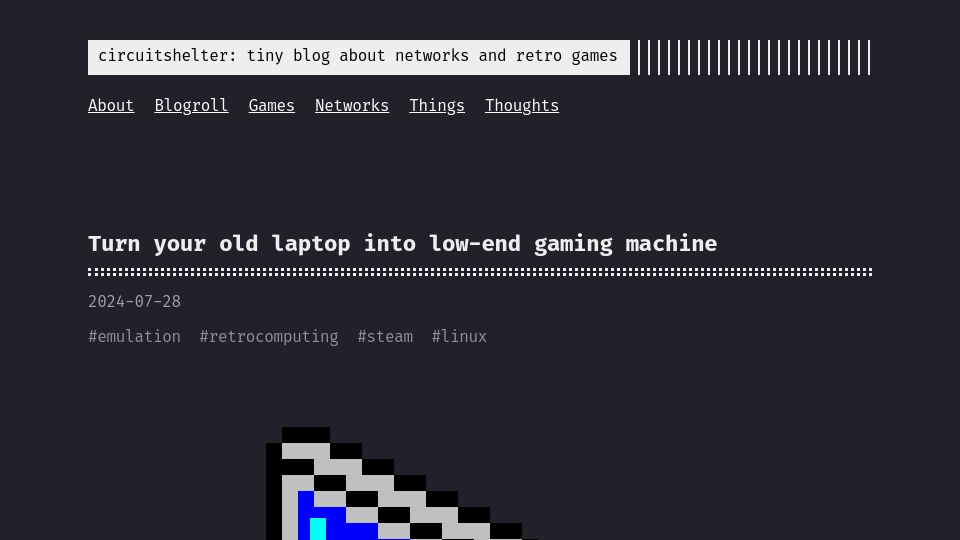 Screenshot of circuitshelter.com: Turn your old laptop into low-end gaming machine