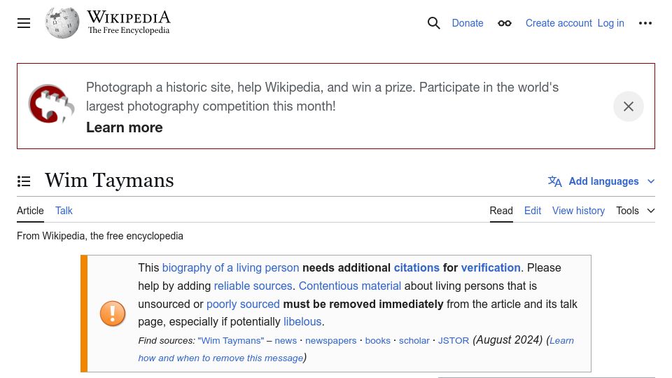 Screenshot of en.wikipedia.org: Wim Taymans: PipeWire Inventor