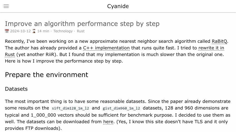 Screenshot of blog.mapotofu.org: Lessons learned from profiling an algorithm in Rust