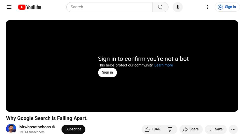 Screenshot of youtube.com: Why Google Search Is Falling Apart [video]