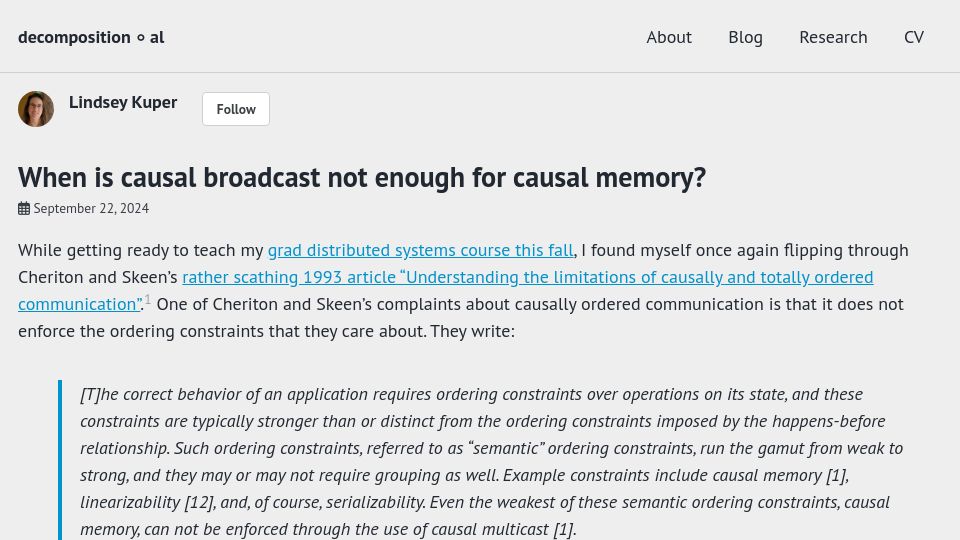 Screenshot of decomposition.al: When is causal broadcast not enough for causal memory?