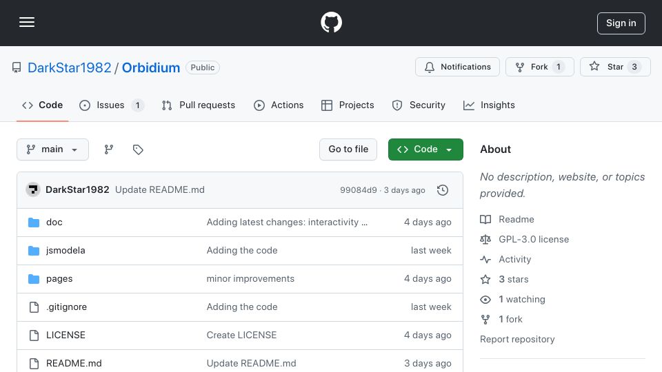 Screenshot of github.com: All asteroids in Solar System, visualized