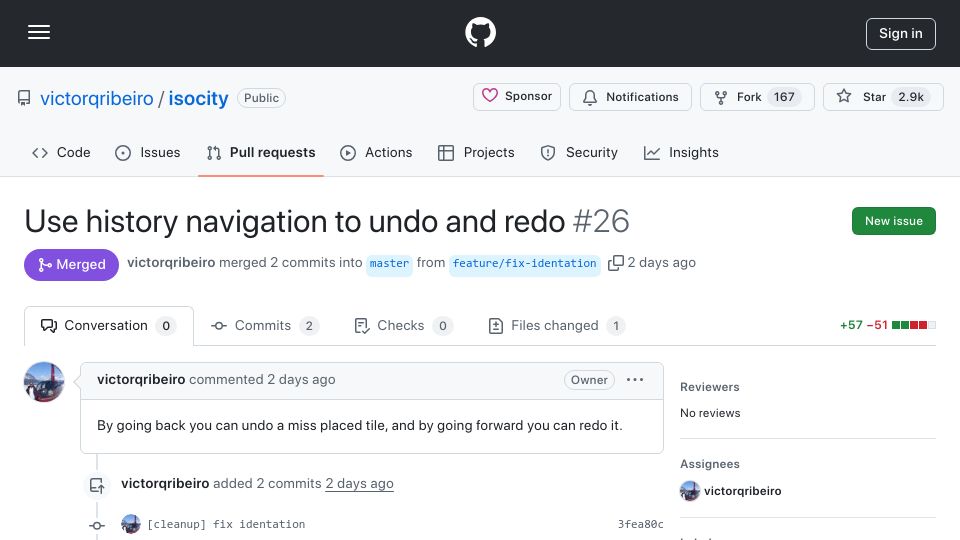 Screenshot of github.com: Show HN: I've added undo and redo to IsoCity