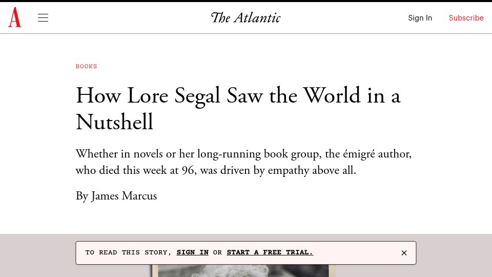 Screenshot of theatlantic.com: Lore Segal Saw the World in a Nutshell