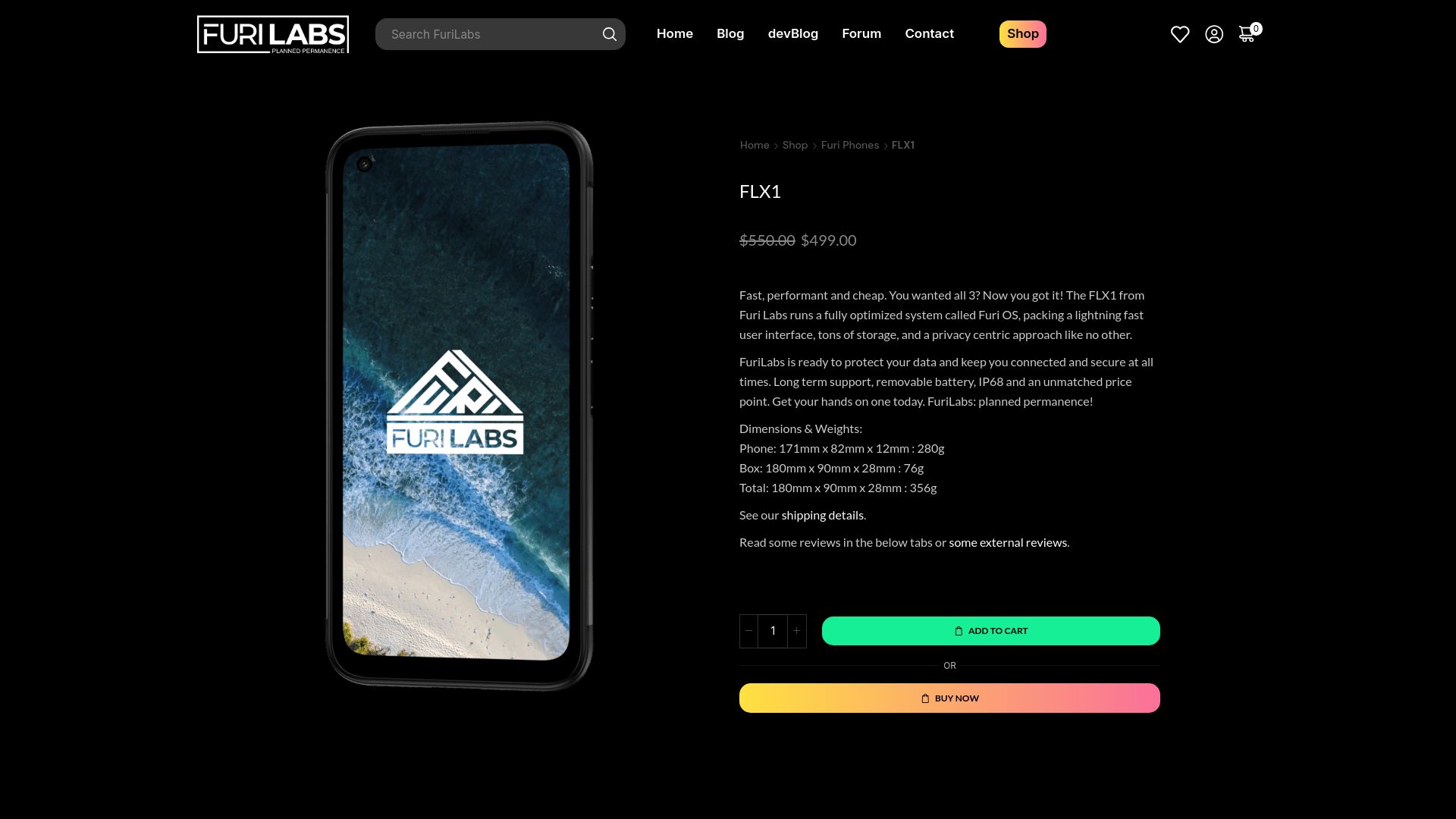 Screenshot of furilabs.com: Furilabs Linux Phone
