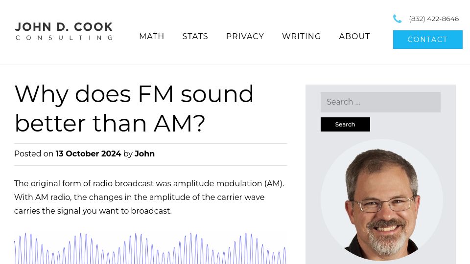 Screenshot of johndcook.com: Why does FM sound better than AM?