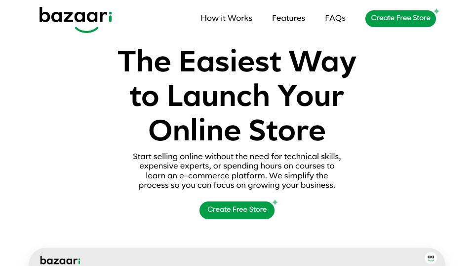 Screenshot of bazaari.io: Show HN: I built Bazaari.io to make launching online stores simple and fast