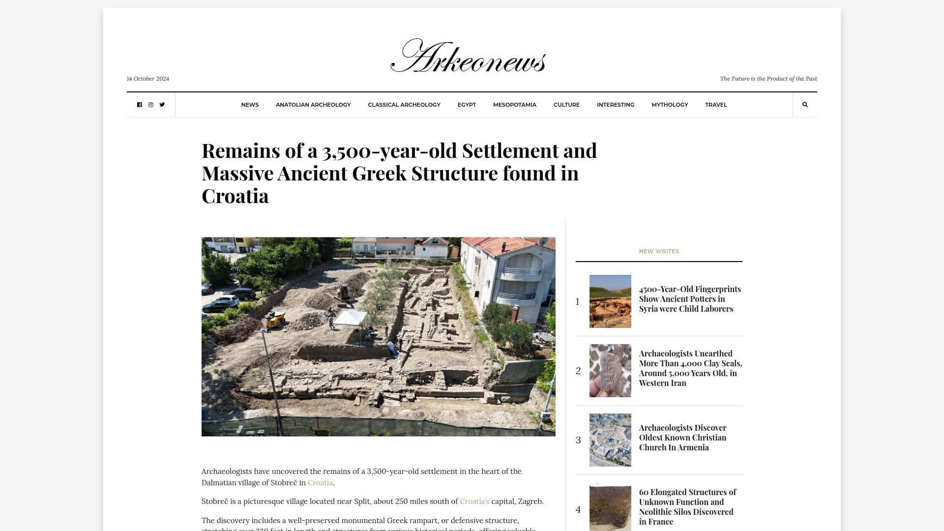 Screenshot of arkeonews.net: Remains of an ancient Greek structure found in Croatia
