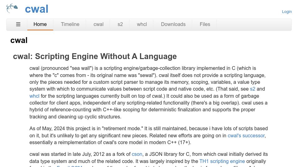 Screenshot of fossil.wanderinghorse.net: Cwal: Scripting Engine Without a Language