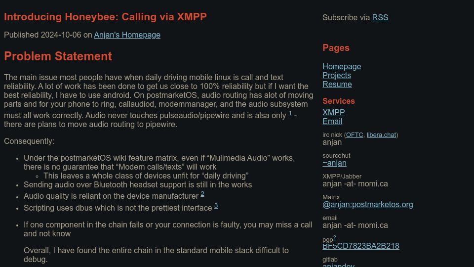 Screenshot of momi.ca: Honeybee: Calling via XMPP
