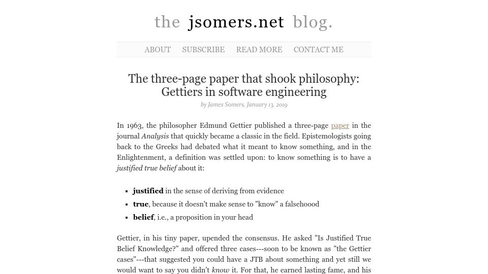 Screenshot of jsomers.net: Gettiers in software engineering (2019)