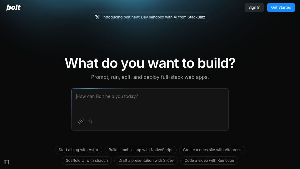 Screenshot of bolt.new: Show HN: Bolt.new – dev sandbox with AI from StackBlitz