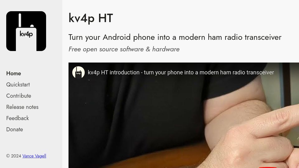 Screenshot of kv4p.com: Turn your Android phone into a modern ham radio transceiver