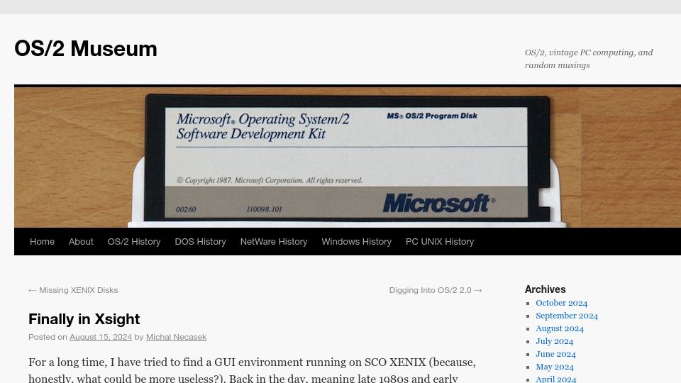 Screenshot of os2museum.com: In Xsight – OS/2 Museum