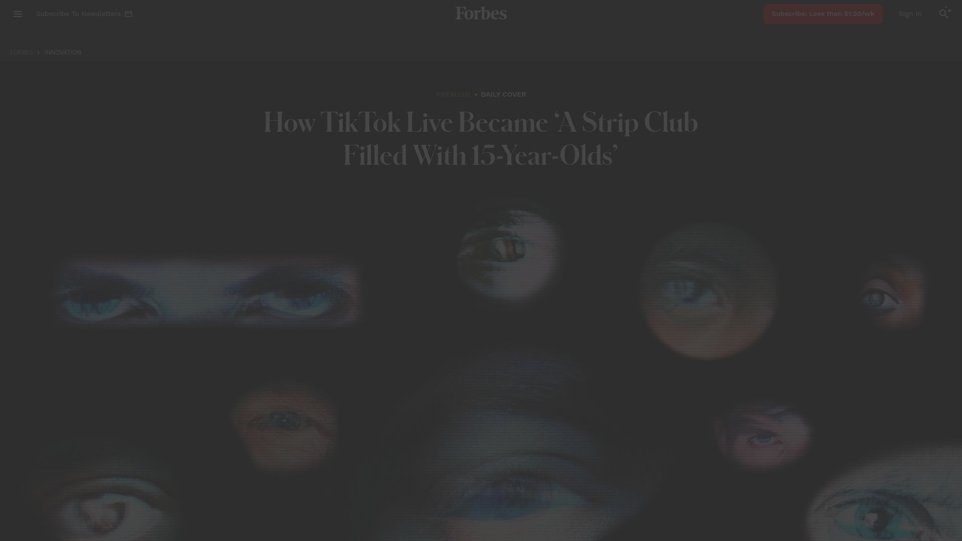 Screenshot of forbes.com: TikTok Live Became 'A Strip Club Filled with 15-Year-Olds'