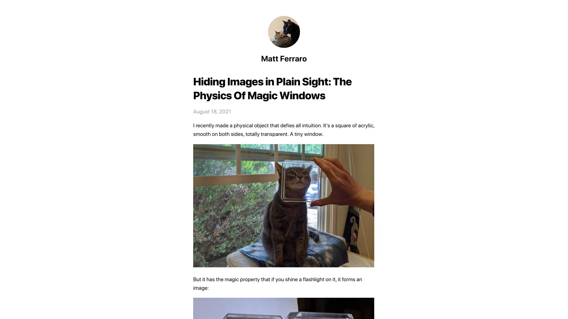 Screenshot of mattferraro.dev: The Physics of Magic Windows (2021)