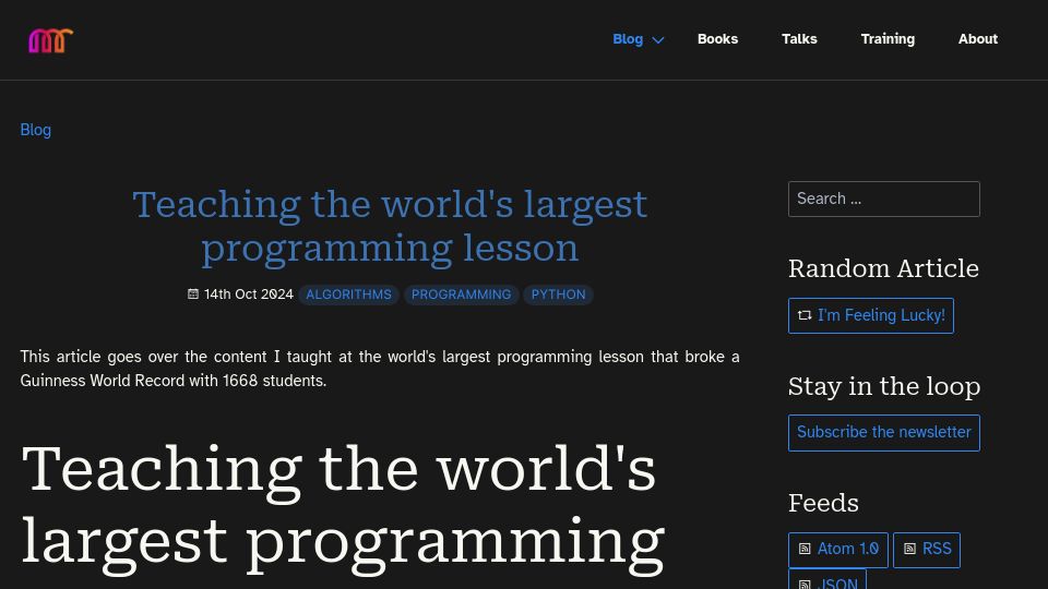 Screenshot of mathspp.com: Teaching the Largest Programming Lesson
