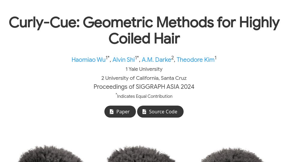 Screenshot of cs.yale.edu: Curly-Cue: Geometric Methods for Highly Coiled Hair