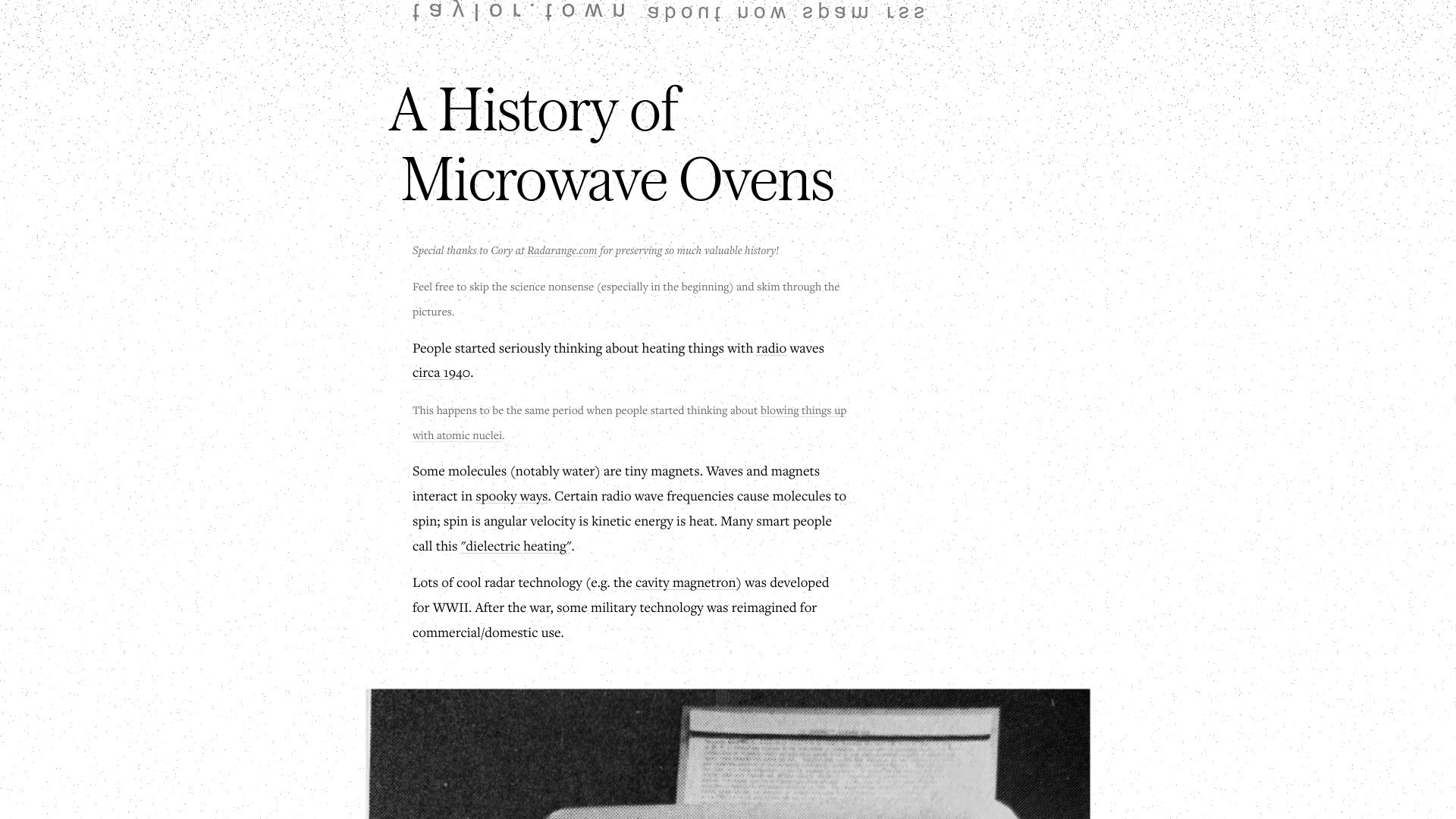 Screenshot of taylor.town: A History of Microwave Ovens