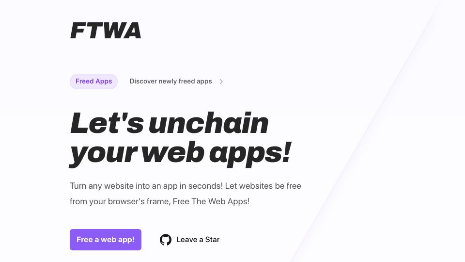 Screenshot of ftwa.mathix.dev: Show HN: FTWA – Turn any website into an app