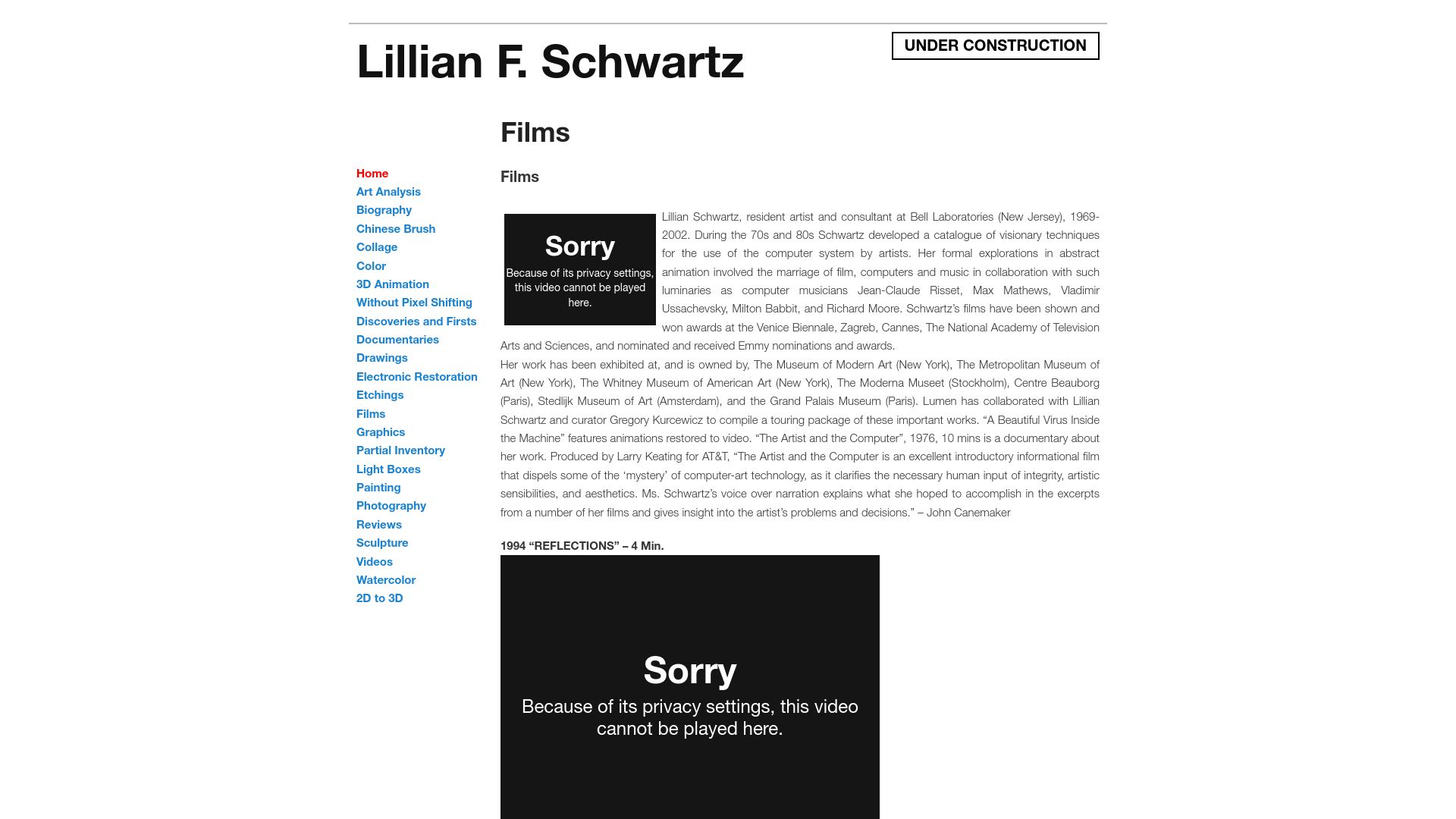 Screenshot of lillian.com: Short films by Lillian F. Schwartz (1927-2024)