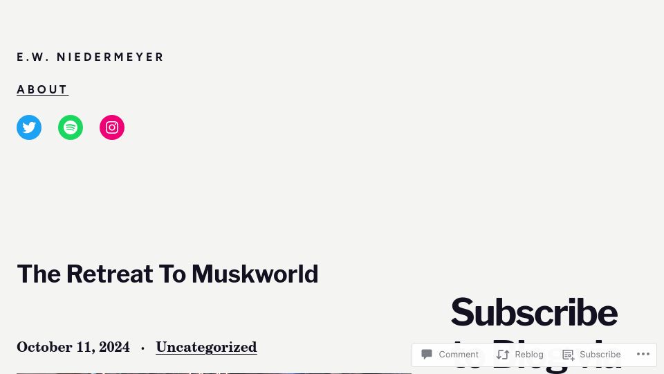 Screenshot of niedermeyer.io: The Retreat to Muskworld