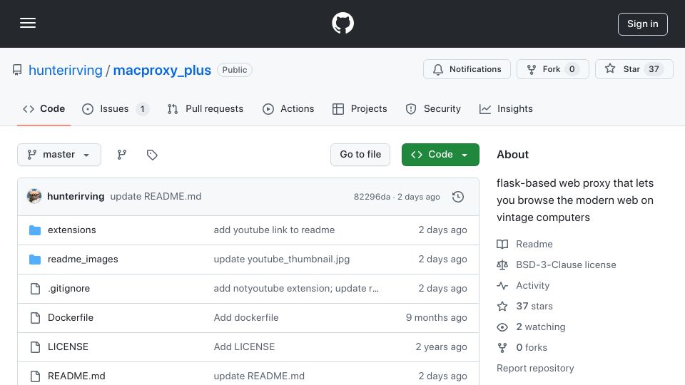 Screenshot of github.com: Show HN: MacProxy Plus – Surf the Modern Web on Vintage Computers